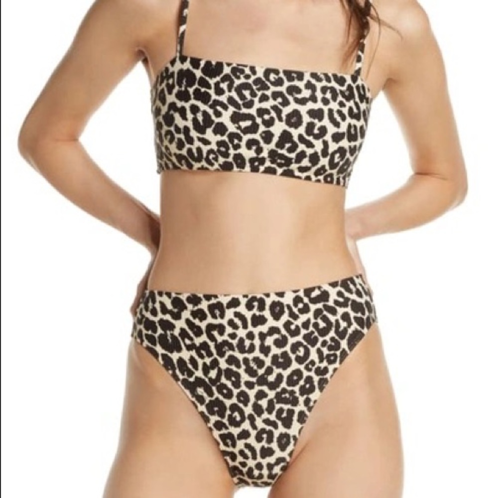 something navy Classic Ribbed Bandeau Brown Ganache Leopard bikini set - Picture 1 of 5